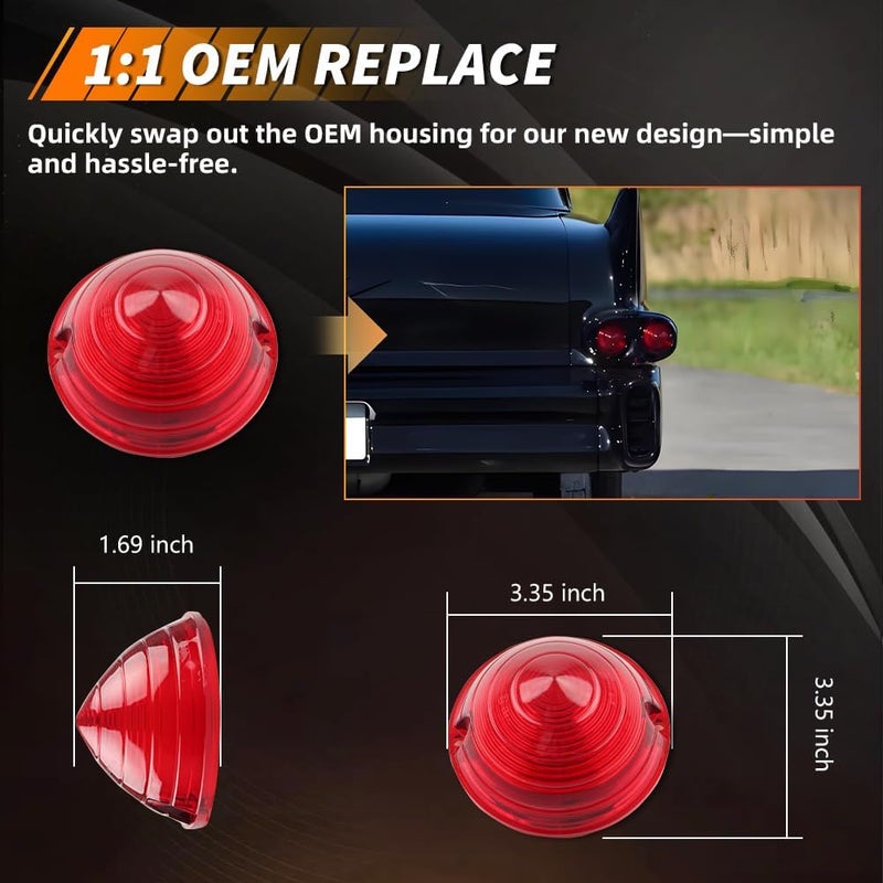 MOTRUM Tail Light Lens Compatible with Cadillac Commercial Chassis & Cadillac DeVille 1958, [DOT] [IP67 Waterproof] Tail Lamp Lens (Left + Right), 1 Pair, Red Lens - Image 5